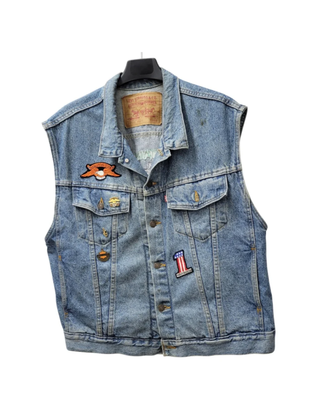 Levi's Denim #70595 Custom 100% Cotton Blue Vest Embroidered Patchwork Size XL